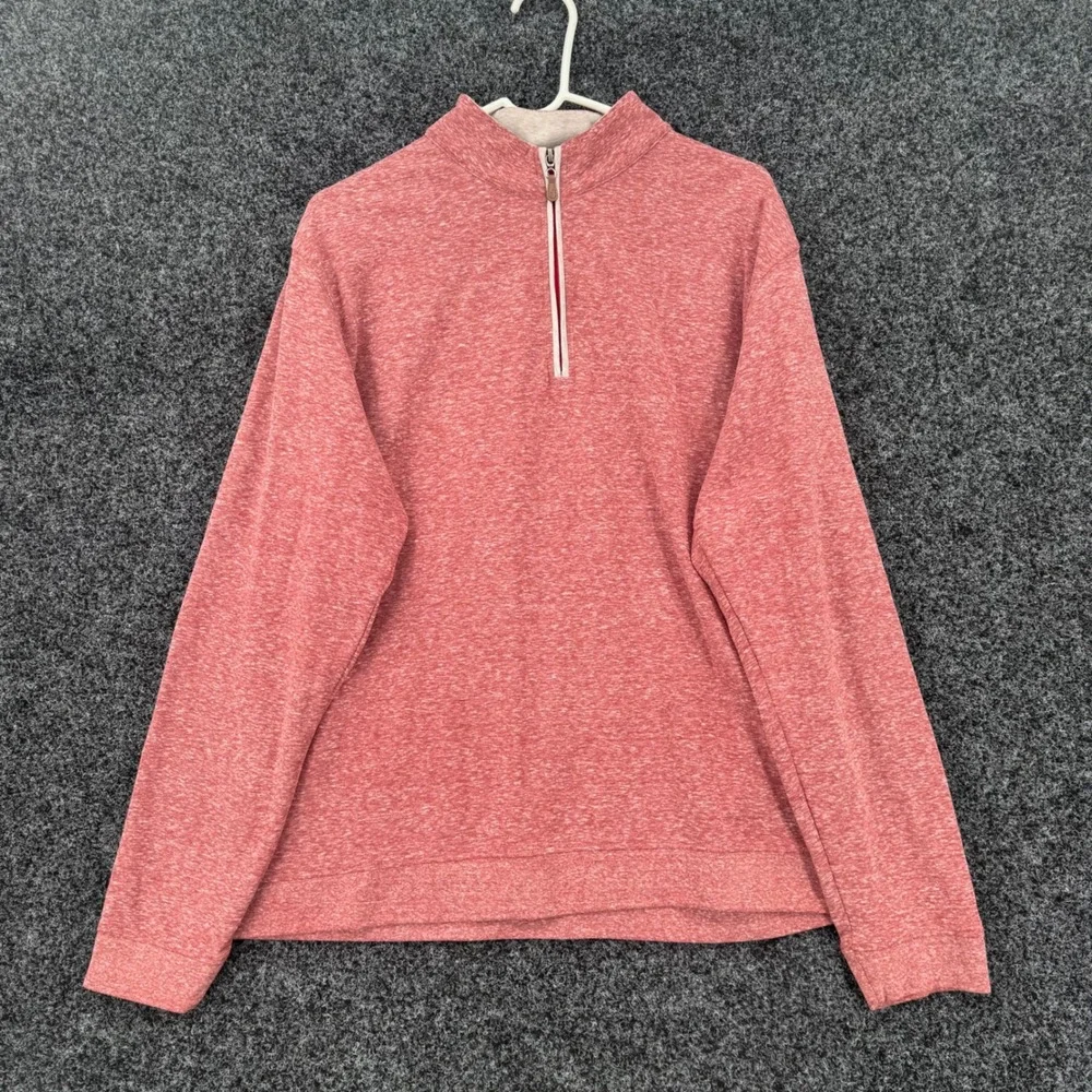 Johnnie-O Mens XL Red Heathered Quarter Zip Pullover Cotton Blend Sweatshirt